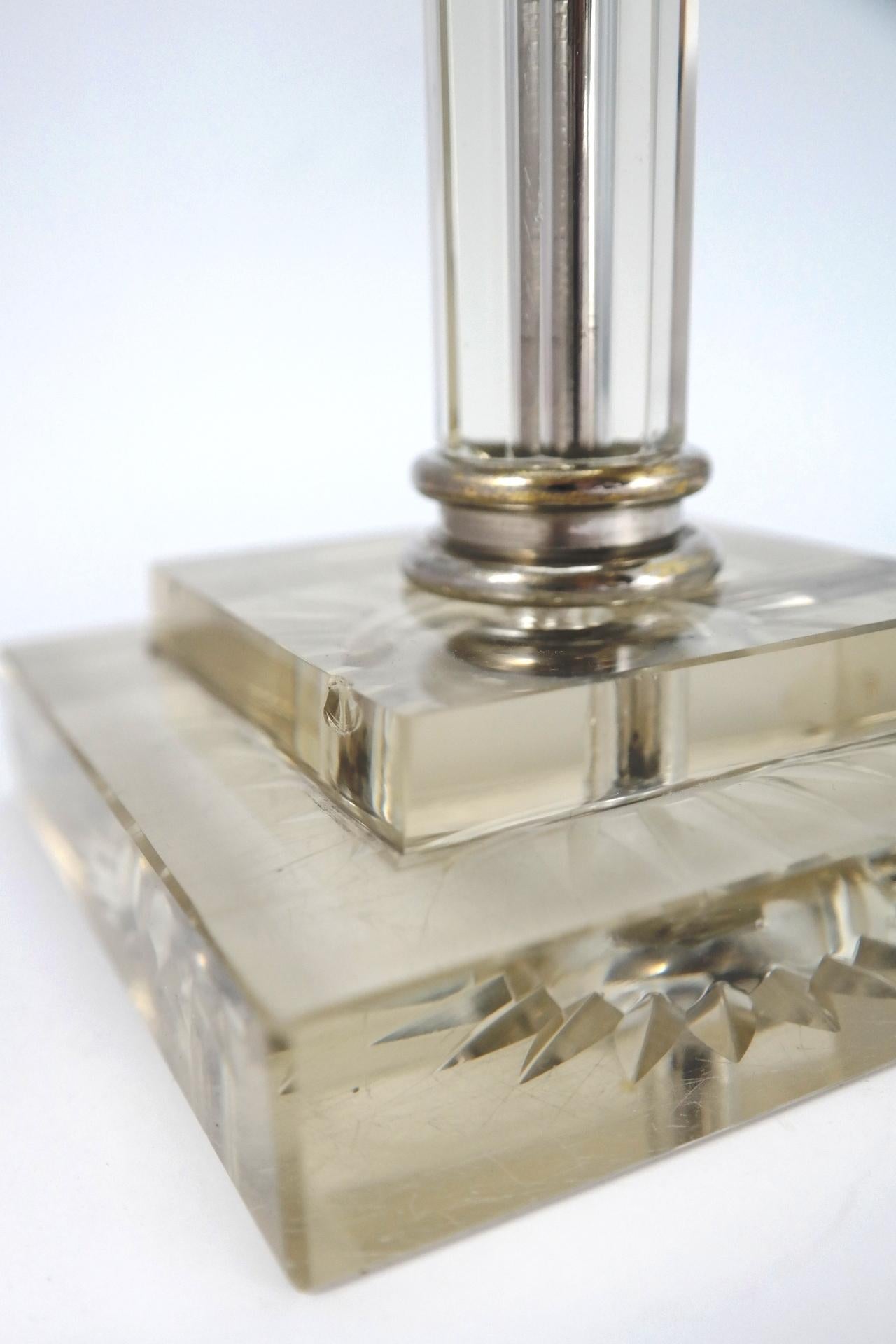 Cut Glass Classical Chiseled Crystal Table Lamp, 1930s For Sale