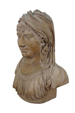 Classical Clay Terracotta Vailed Vestal Bust of a Woman Statue Sculpture 19"
