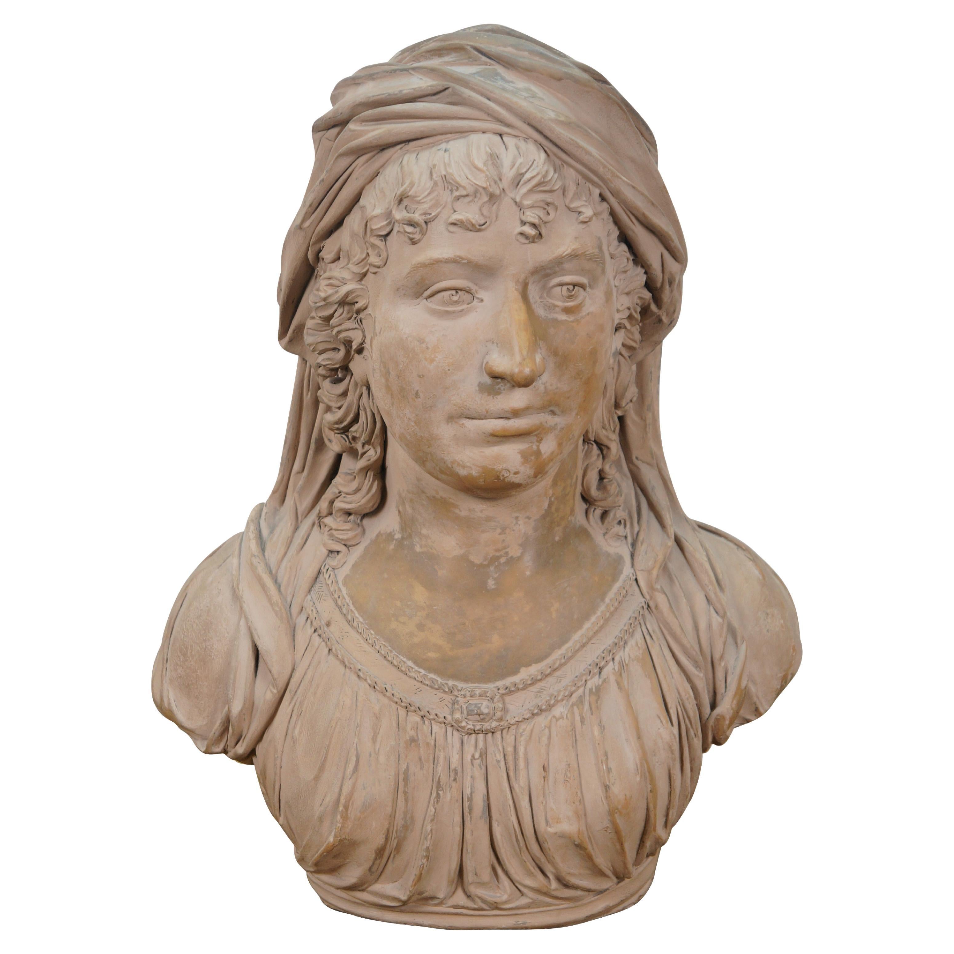 Classical Clay Terracotta Vailed Vestal Bust of a Woman Statue Sculpture 19" For Sale