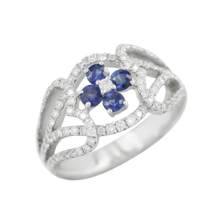 For Sale:  Classical Combination Blue Sapphire White Diamond White Gold 18 Karat Ring 3