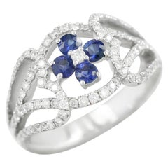 Classical Combination Blue Sapphire White Diamond White Gold 18 Karat Ring