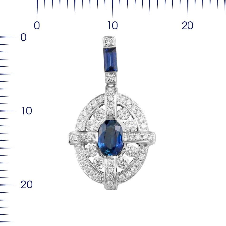 For Sale:  Classical Combination Blue Sapphire White Diamond White Gold Pendant Necklace 2