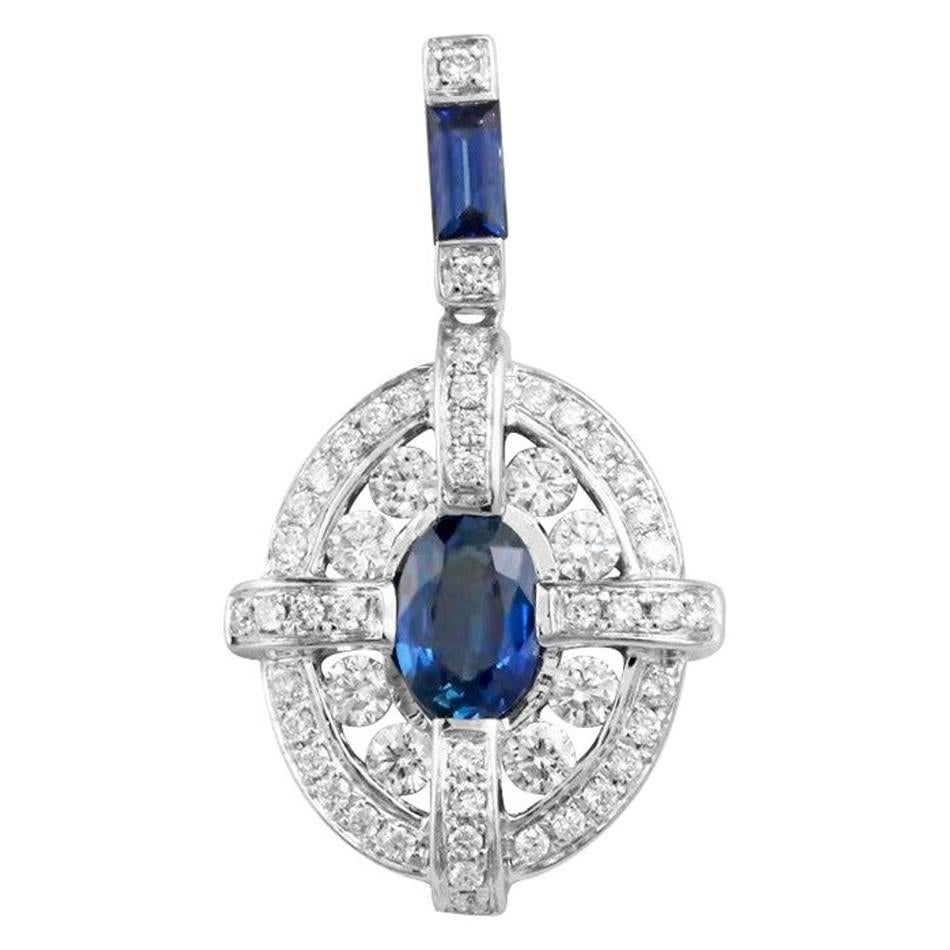For Sale:  Classical Combination Blue Sapphire White Diamond White Gold Pendant Necklace