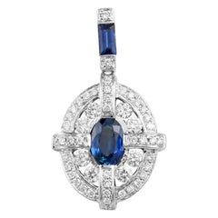 Classical Combination Blue Sapphire White Diamond White Gold Pendant Necklace