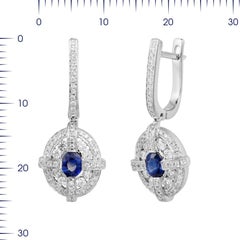 Classical Combination Blue Sapphire White Diamond White Gold Statement Earrings