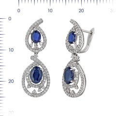 Classical Combination Blue Sapphire White Diamond White Gold Statement Earrings