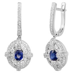Classical Combination Blue Sapphire White Diamond White Gold Statement Earrings