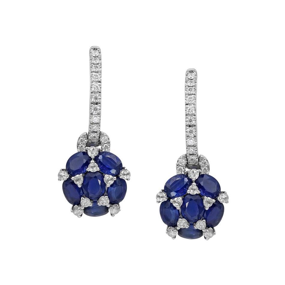 Classical Combination Blue Sapphire White Diamond White Gold Statement Earrings