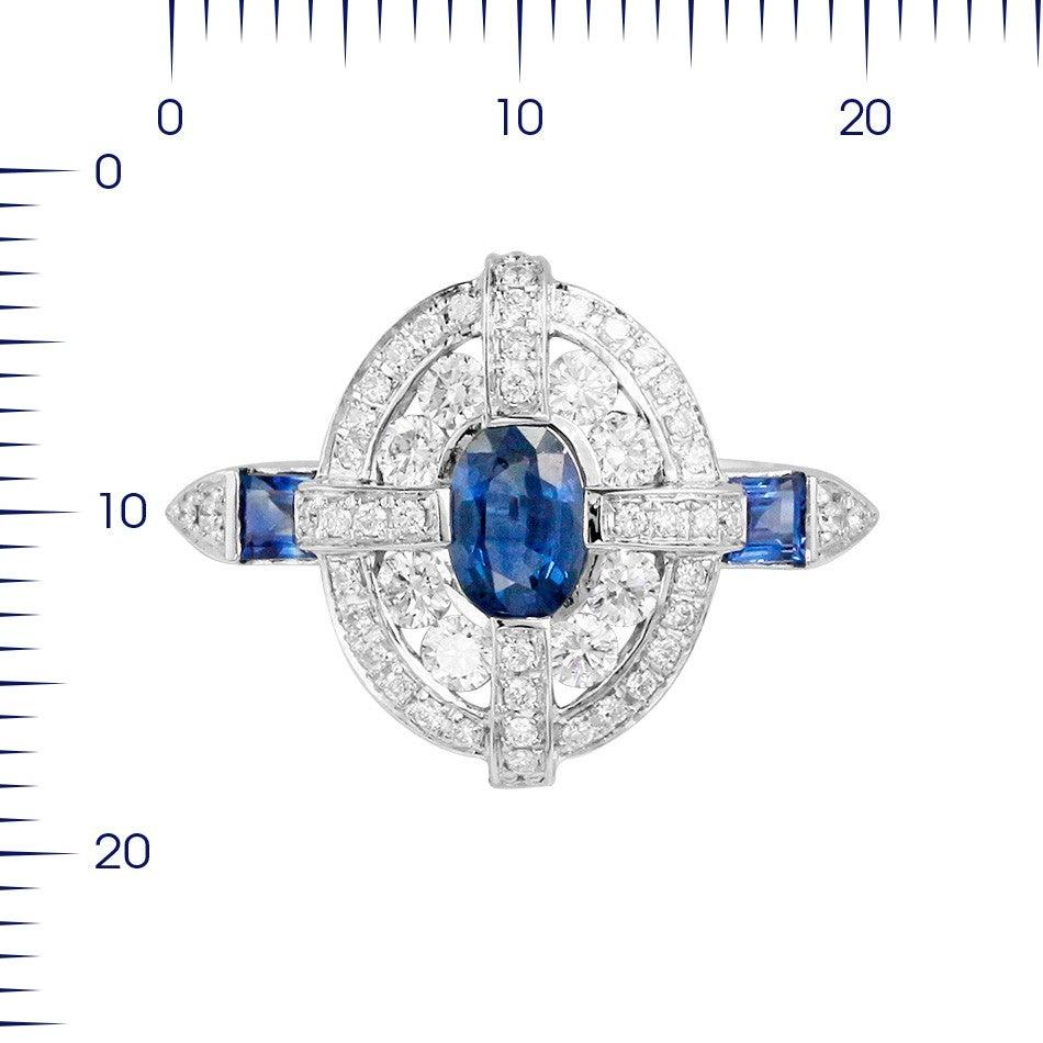 For Sale:  Classical Combination Blue Sapphire White Diamond White Gold Statement Ring 2