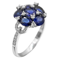Classical Combination Blue Sapphire White Diamond White Gold Statement Ring