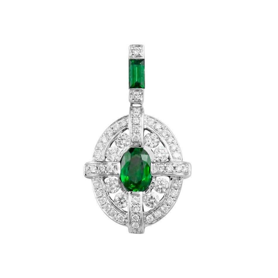 White Gold 14K Pendant 

Diamond 8-RND-0,32-G/VS1A
Diamond 44-RND-0,16-G/VS1A
Emerald 1-0,74ct
Emerald 1-0,1ct

Weight 3.16 grams

With a heritage of ancient fine Swiss jewelry traditions, NATKINA is a Geneva based jewellery brand, which creates
