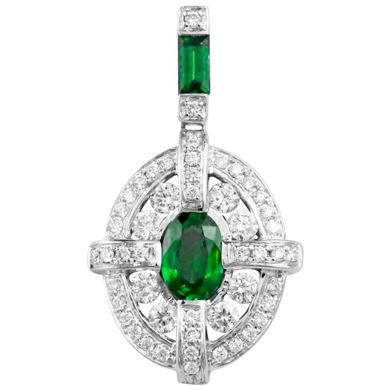 Classical Combination Emerald White Diamond White Gold Pendant