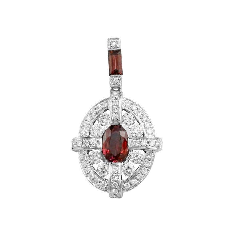 Oval Cut Classical Combination Ruby White Diamond White Gold Pendant For Sale