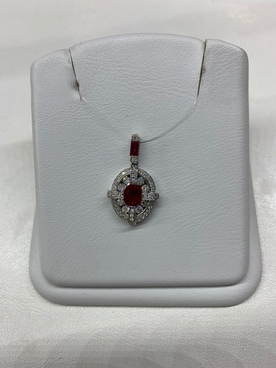 Classical Combination Ruby White Diamond White Gold Pendant For Sale 1