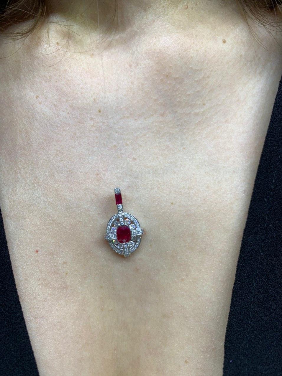 Classical Combination Ruby White Diamond White Gold Pendant For Sale 2