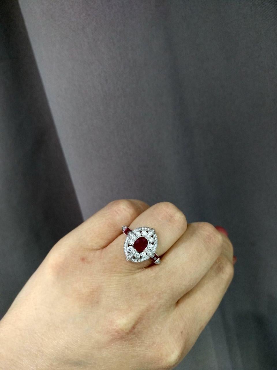 For Sale:  Classical Combination Ruby White Diamond White Gold Ring 7