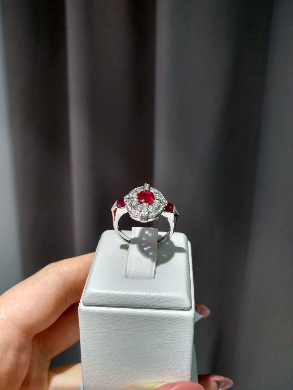 For Sale:  Classical Combination Ruby White Diamond White Gold Ring 8