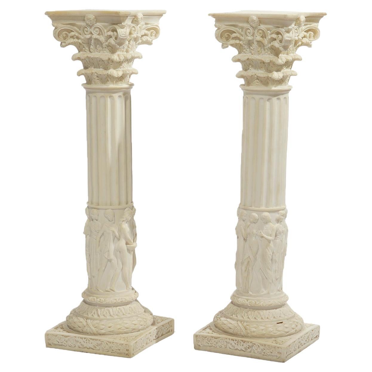 Classical Composition Figural Greek Corinthian Column Pedestals, 20th C