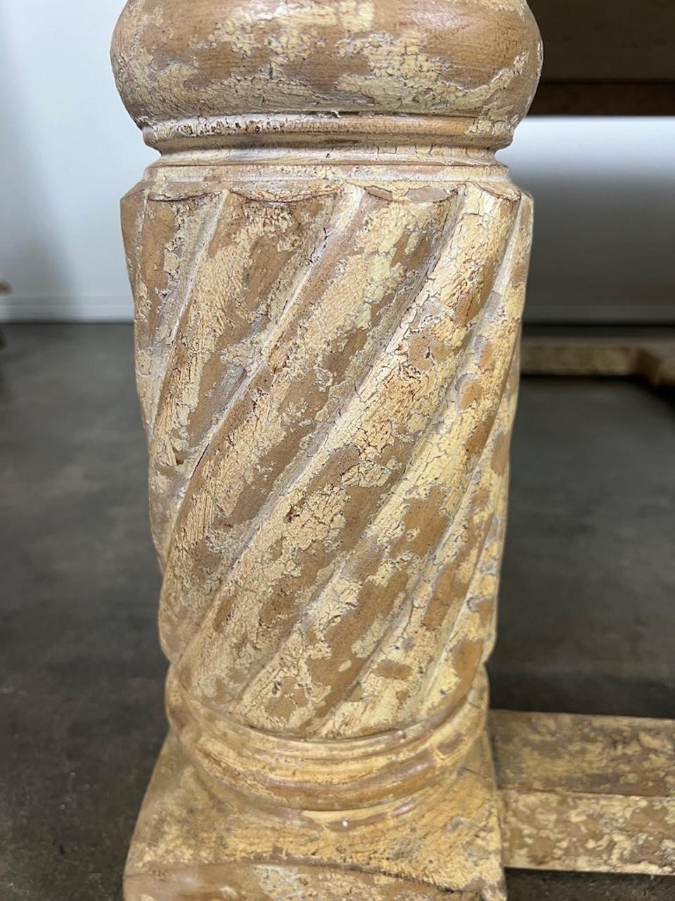 Classical Crackled Wood Base Coffee Table with Stone Top For Sale 3