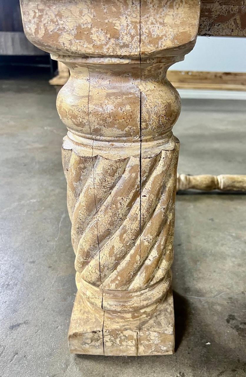 Classical Crackled Wood Base Coffee Table with Stone Top For Sale 5