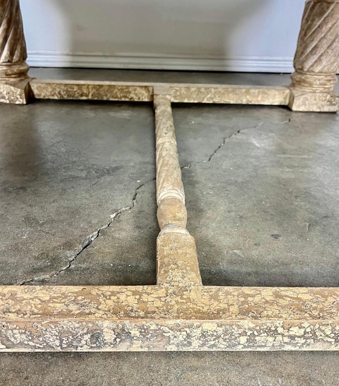 Classical Crackled Wood Base Coffee Table with Stone Top For Sale 6
