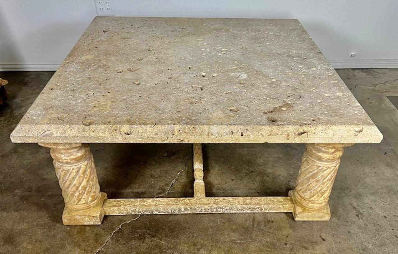 Classical Crackled Wood Base Coffee Table with Stone Top For Sale 7