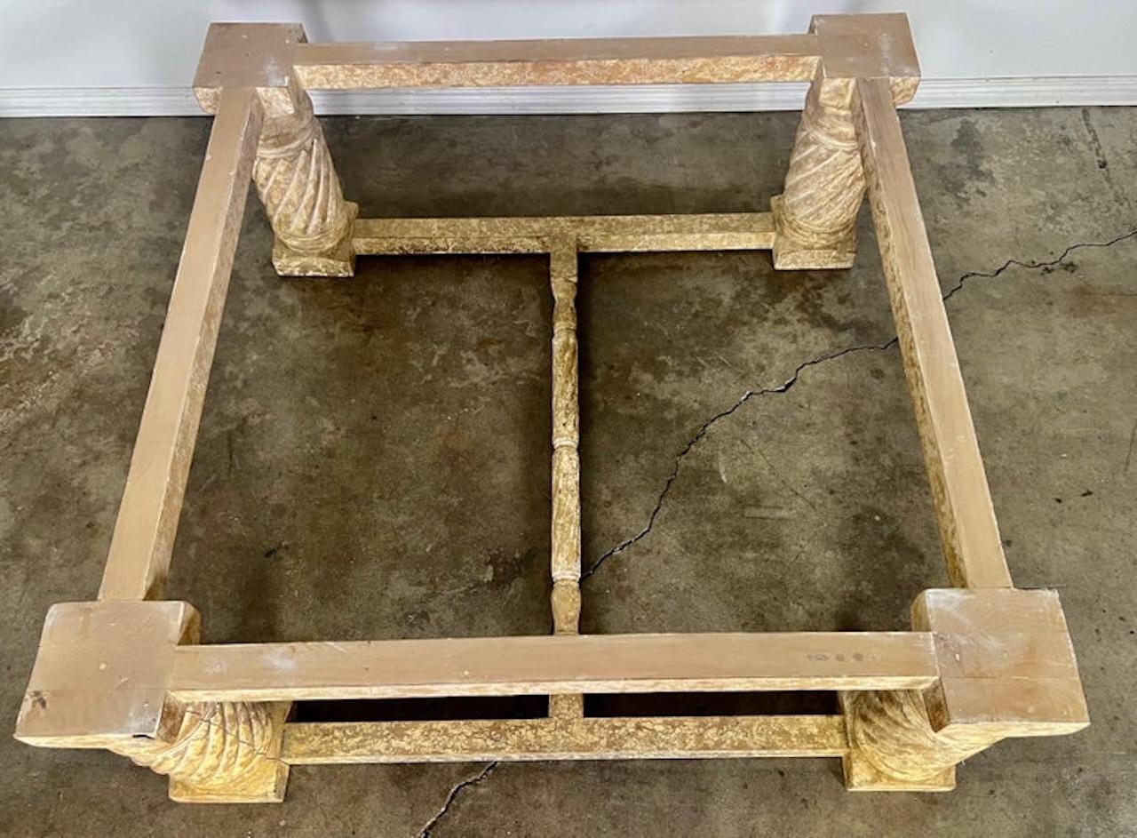 Classical Crackled Wood Base Coffee Table with Stone Top In Good Condition For Sale In Los Angeles, CA
