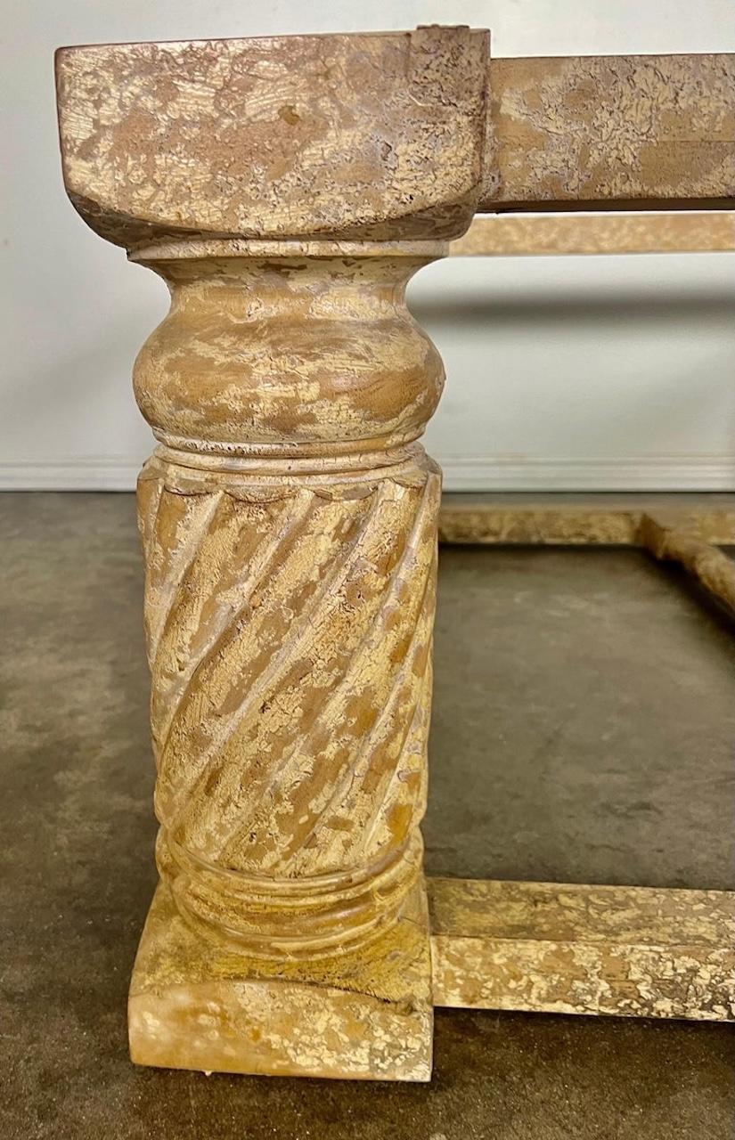 Classical Crackled Wood Base Coffee Table with Stone Top For Sale 1