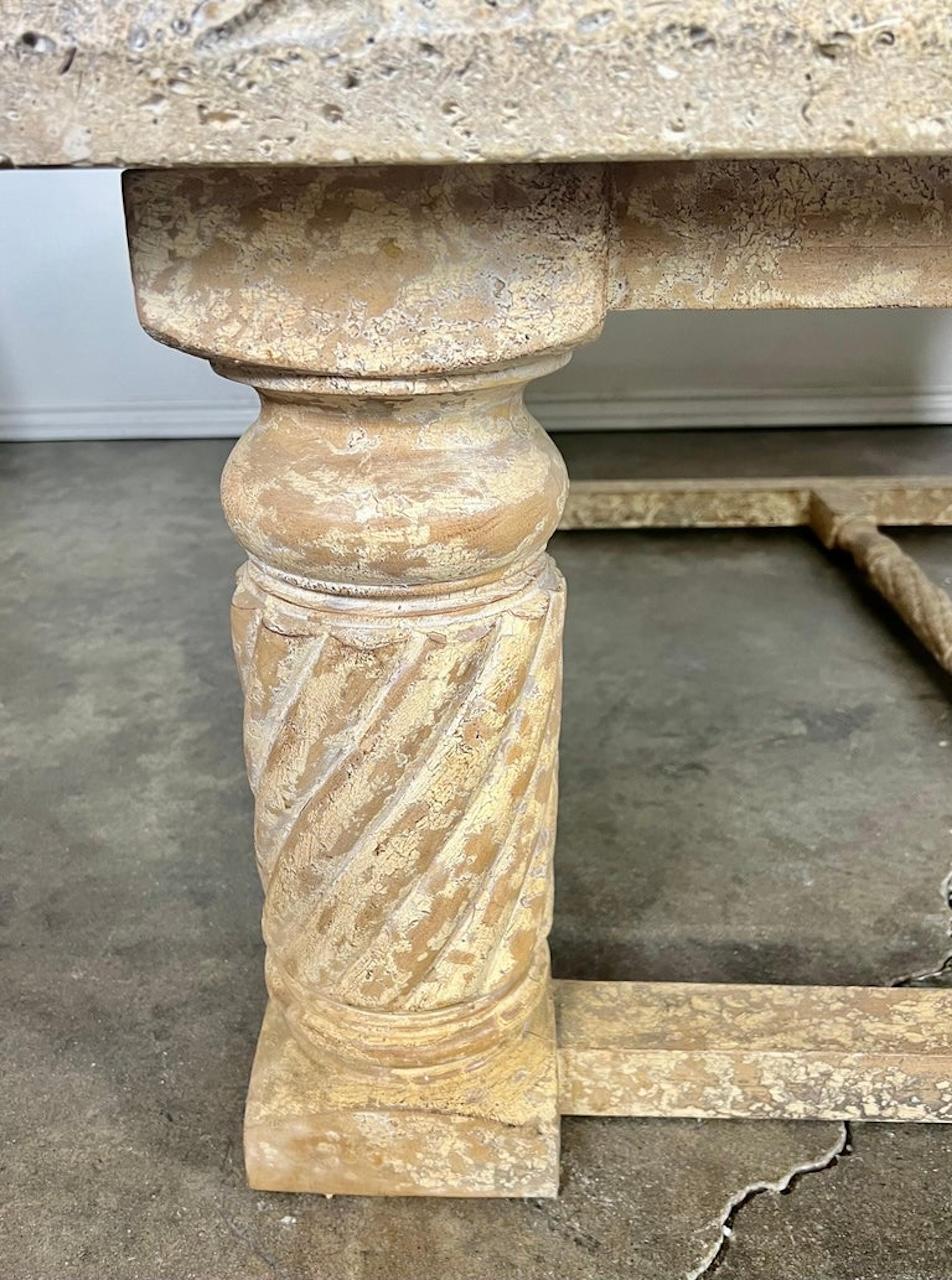 Classical Crackled Wood Base Coffee Table with Stone Top For Sale 2