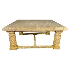 Classical Crackled Wood Base Coffee Table with Stone Top