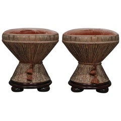 Vintage Classical Dembe Drum Form Pleated Tabourets or Ottomans, 20th Century