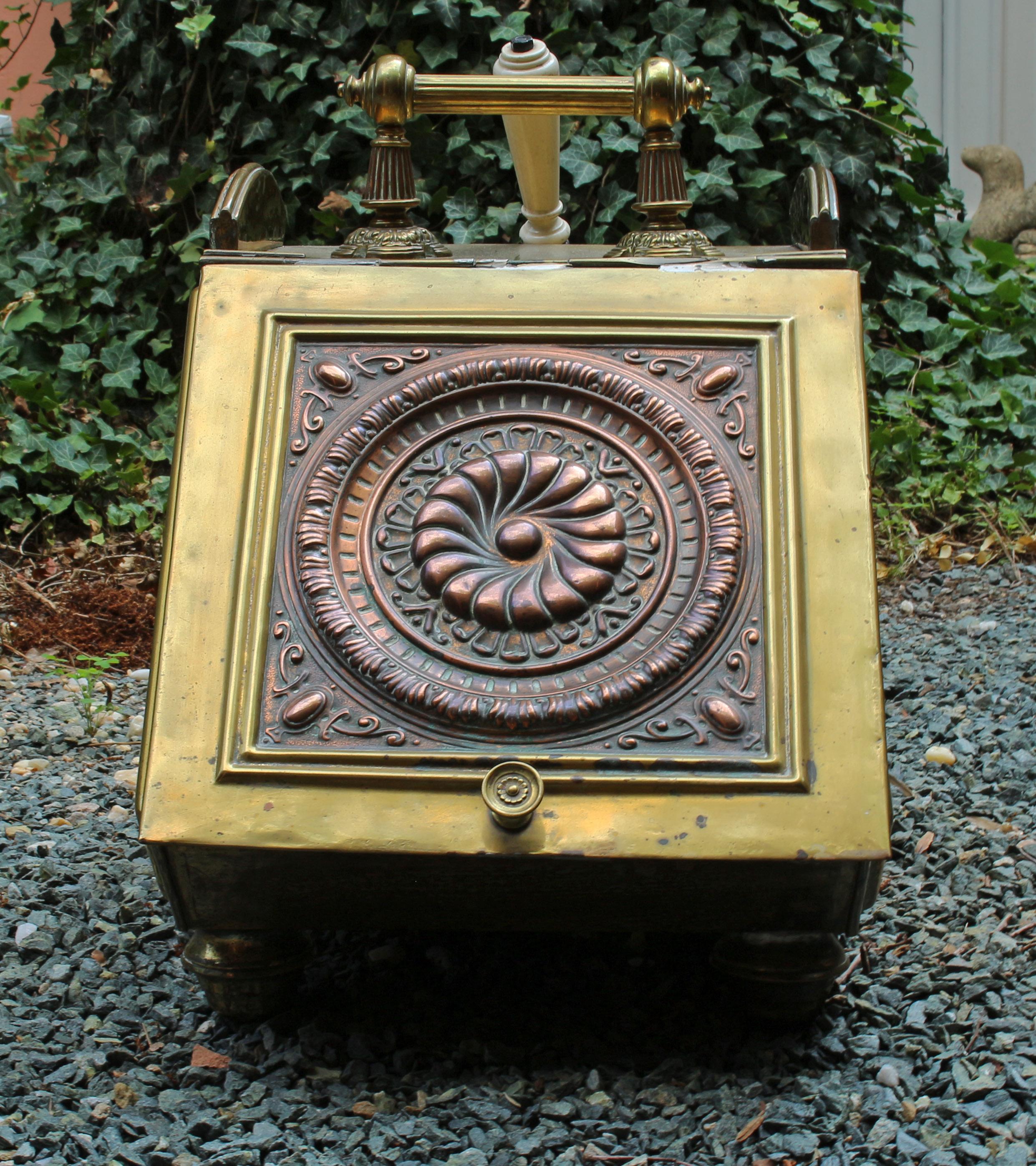Repoussé Classical Design English Brass and Copper Coal Hod For Sale