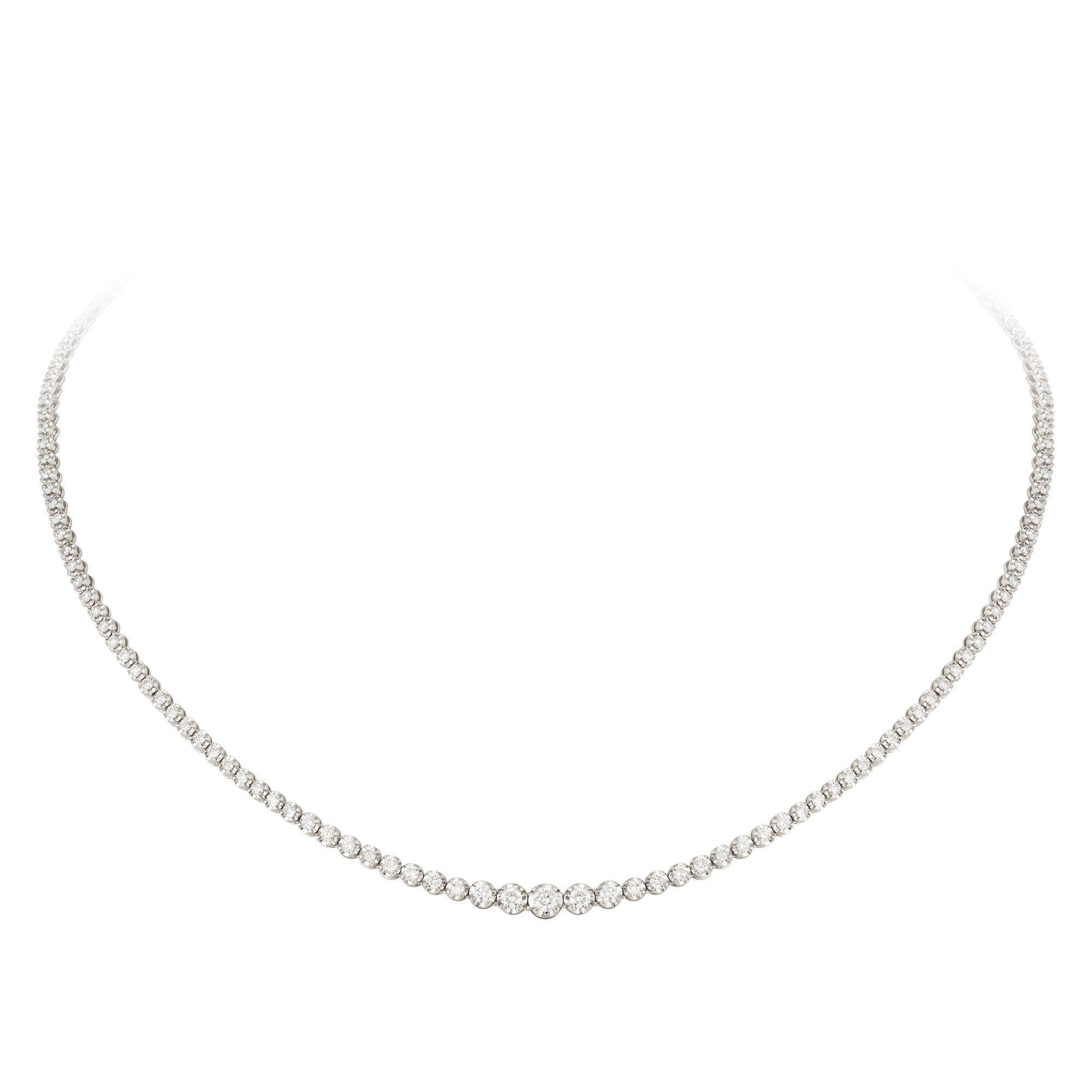 Classical Diamond NECKLACE 18K White Gold 3.00 Cts/154 Pcs Graduation Style