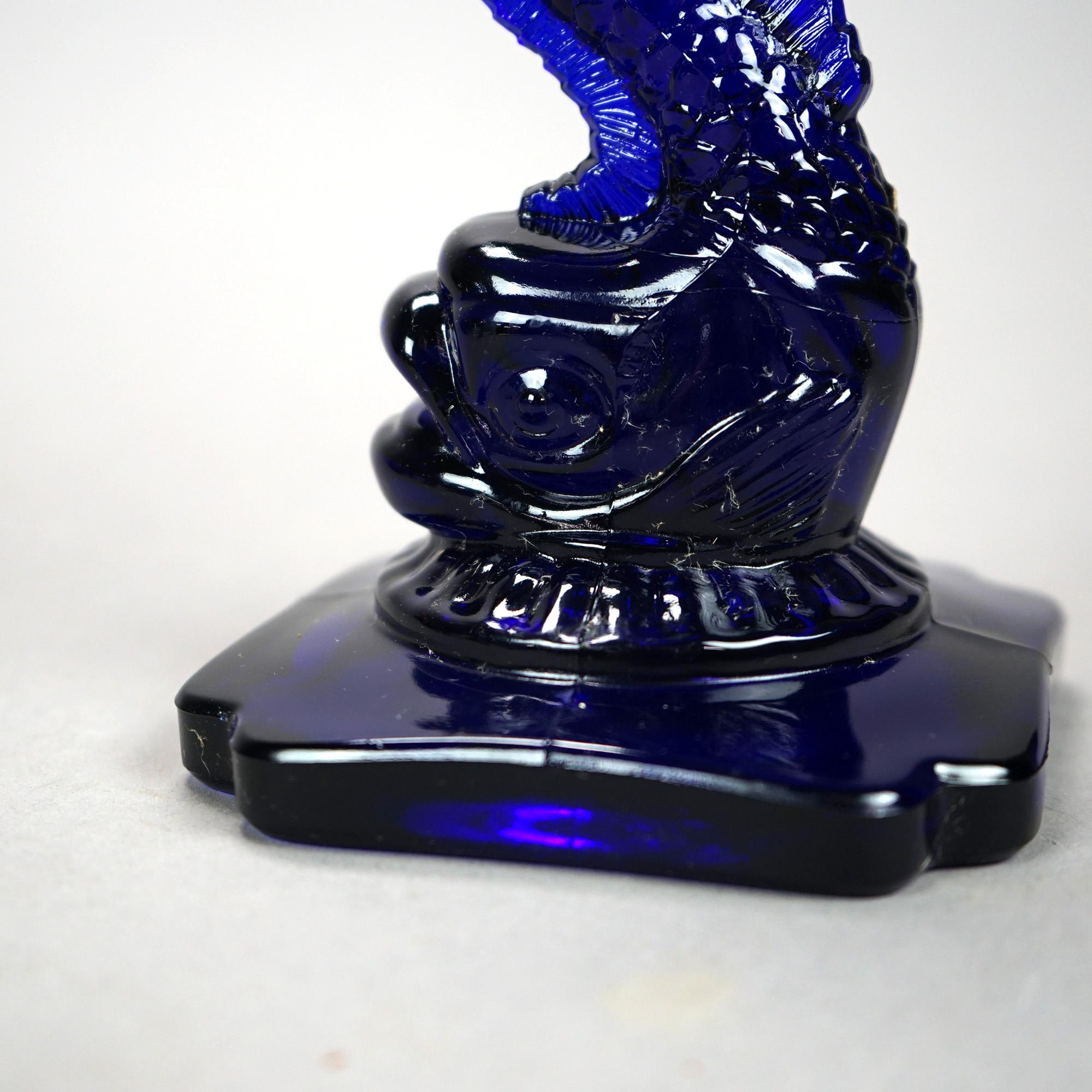 20th Century Classical Dolphin Form Cobalt Glass Candlesticks, 20th C