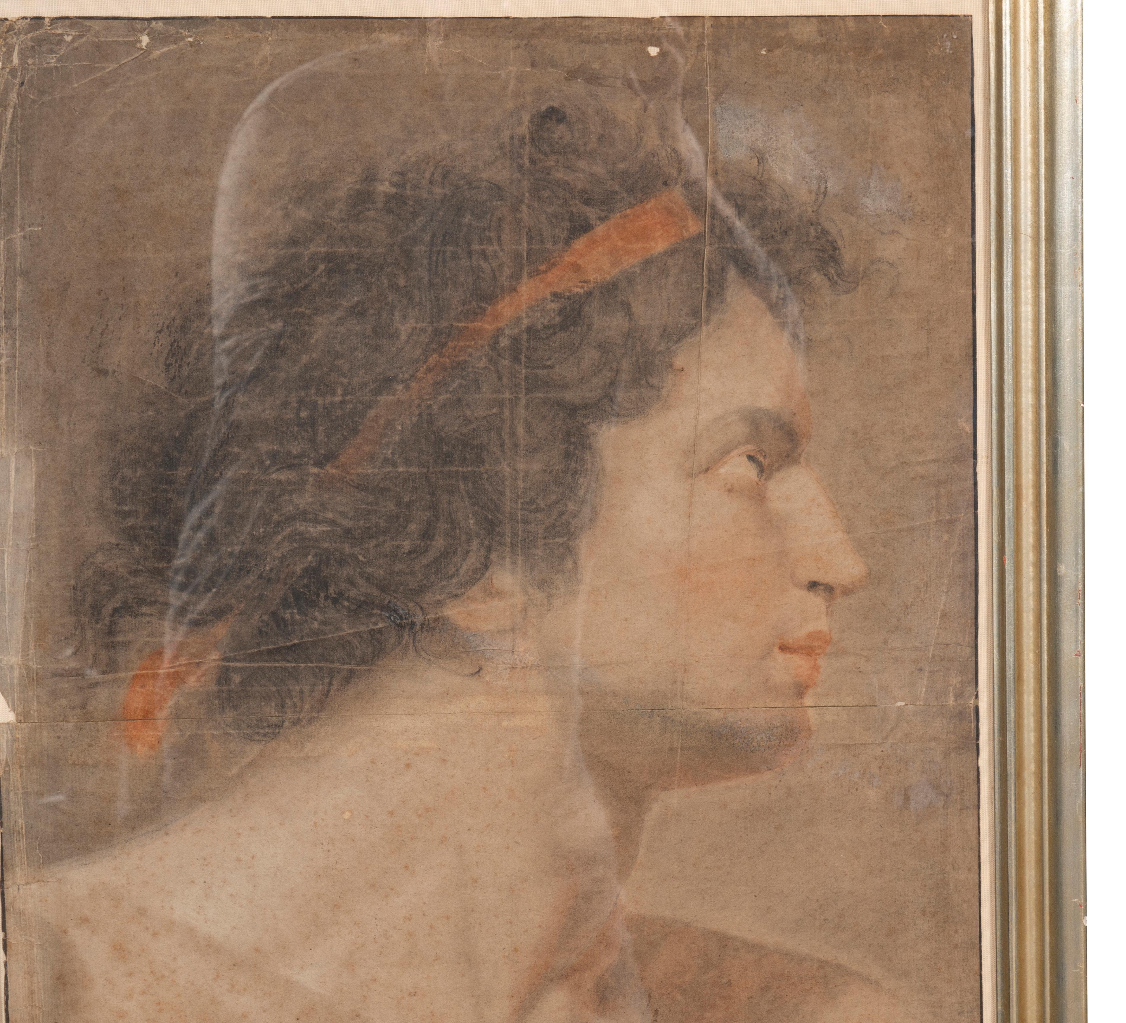 Well drawn and unsigned. Depicting a silhouette of a classical Greek gentleman with red headband. Very well drawn by good artist by unsigned.