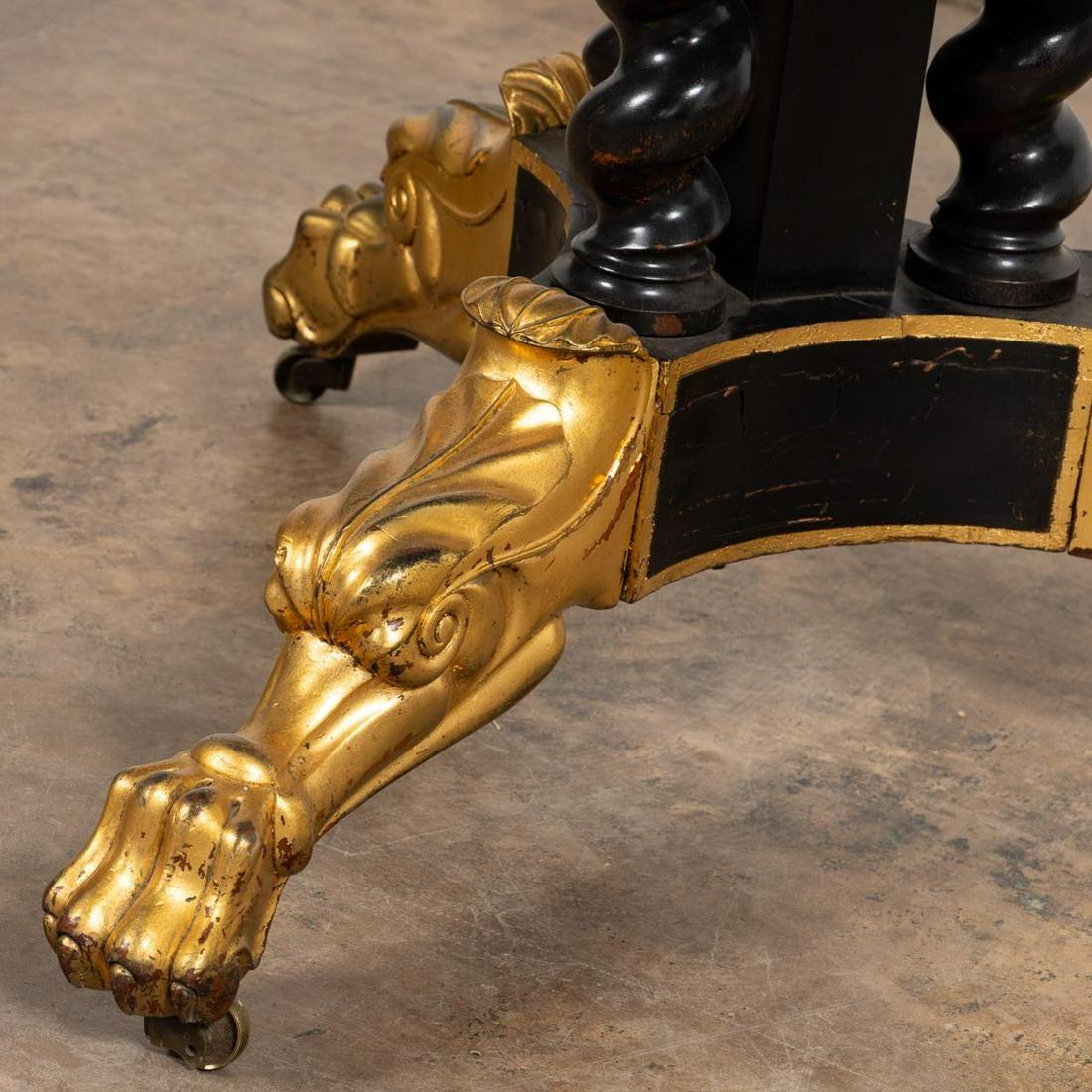 Wood Classical Ebonized & Gilt Marble Top Table For Sale