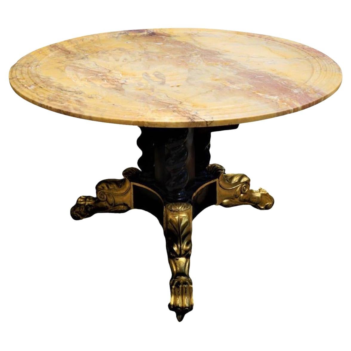 Classical Ebonized & Gilt Marble Top Table For Sale