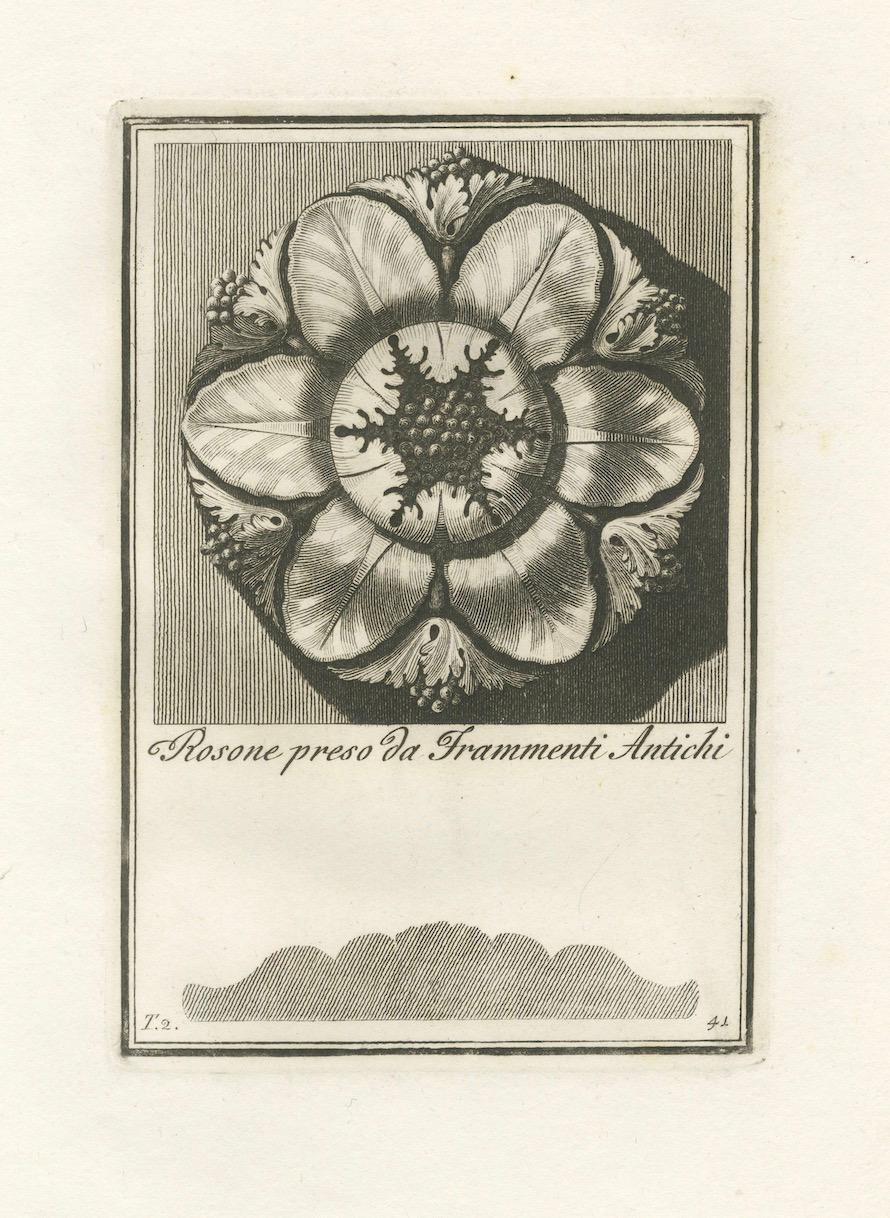 Late 18th Century Classical Elegance: Rosette Design from Carlo Antonini's Architectural Fragments For Sale