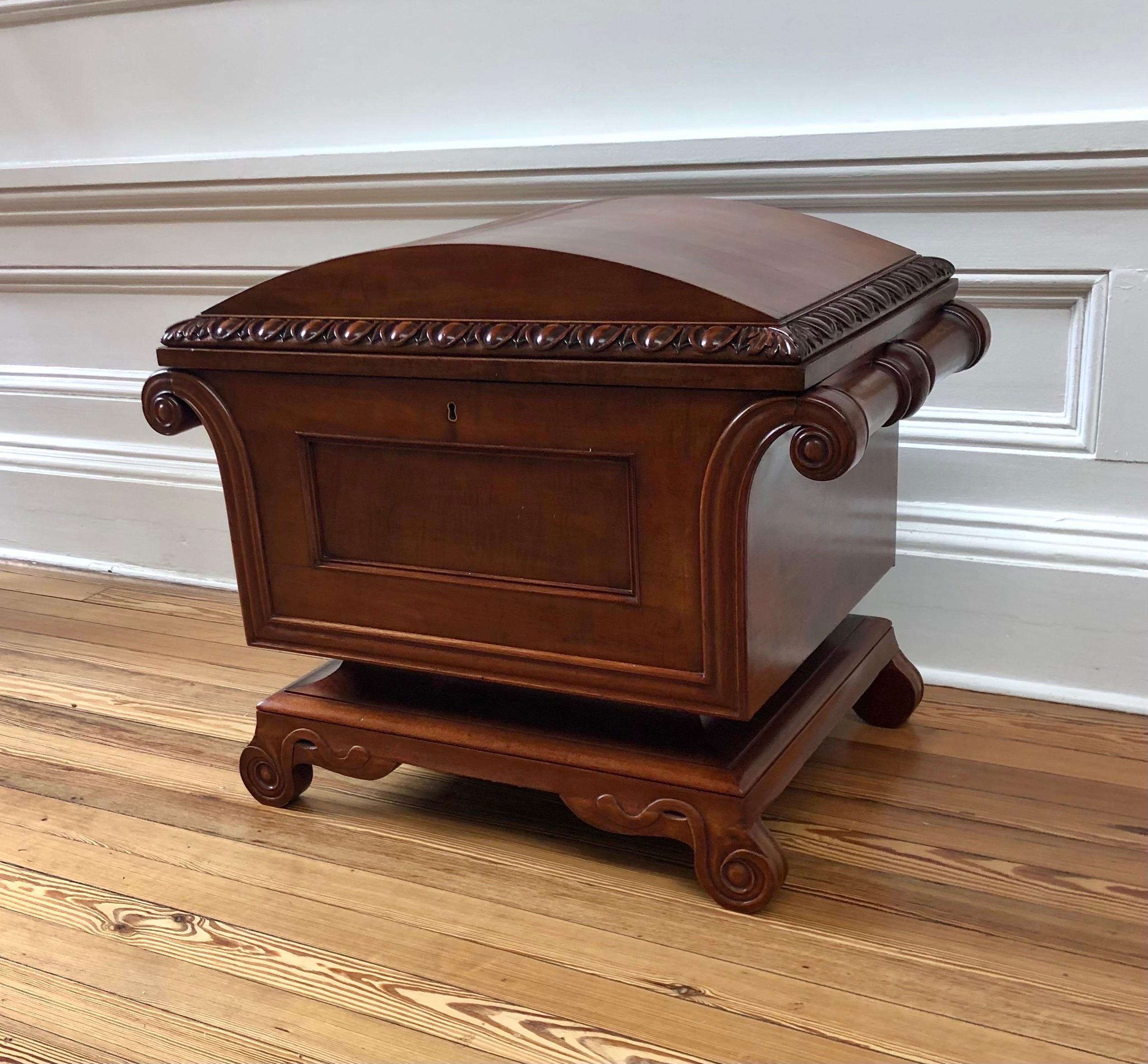 Carved Classical English Regency Sarcophagus Mahogany Dome Top Cellarette / Office File For Sale