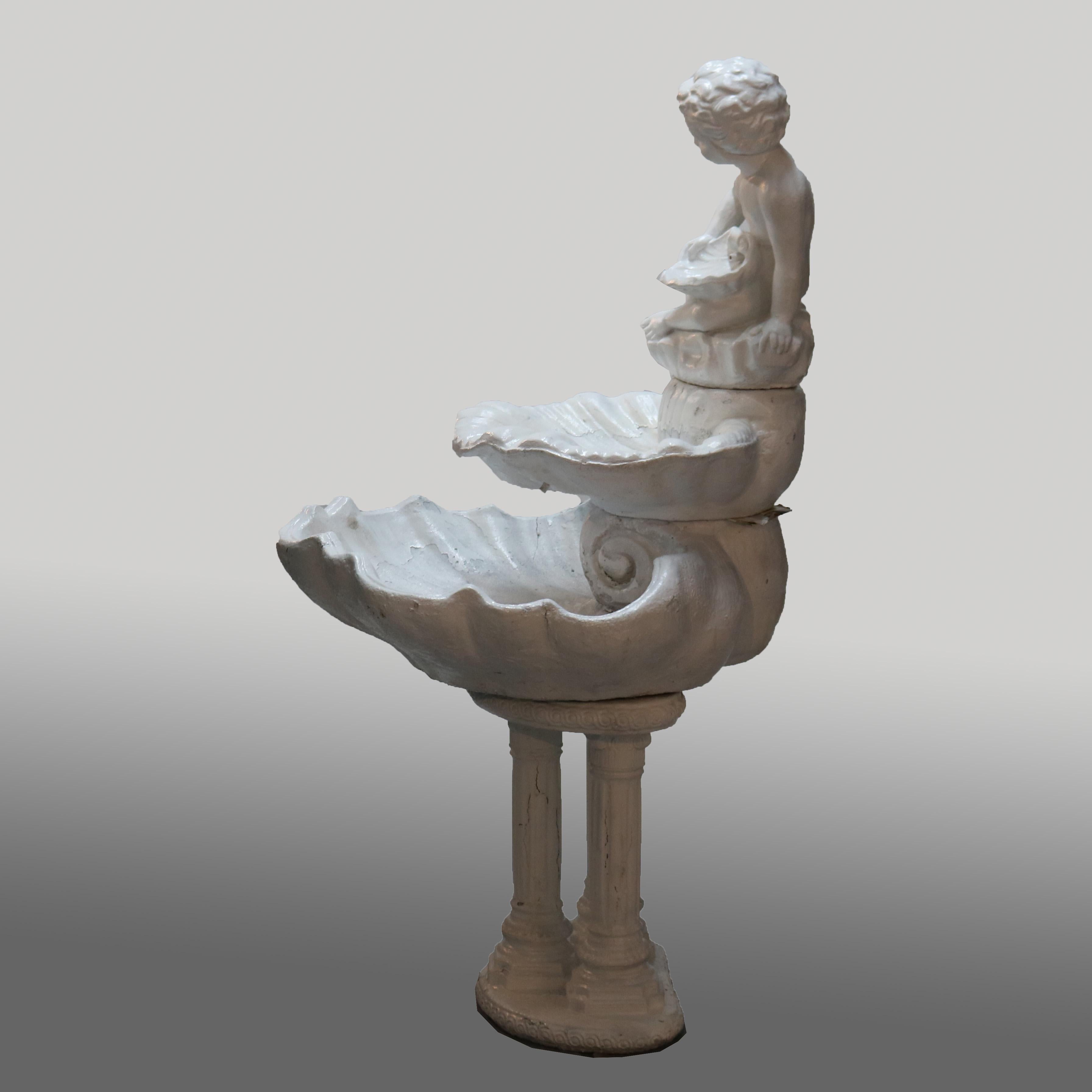 Classical Greek Classical Figural Painted Cast Stone Tiered Garden Fountain, 20th C For Sale