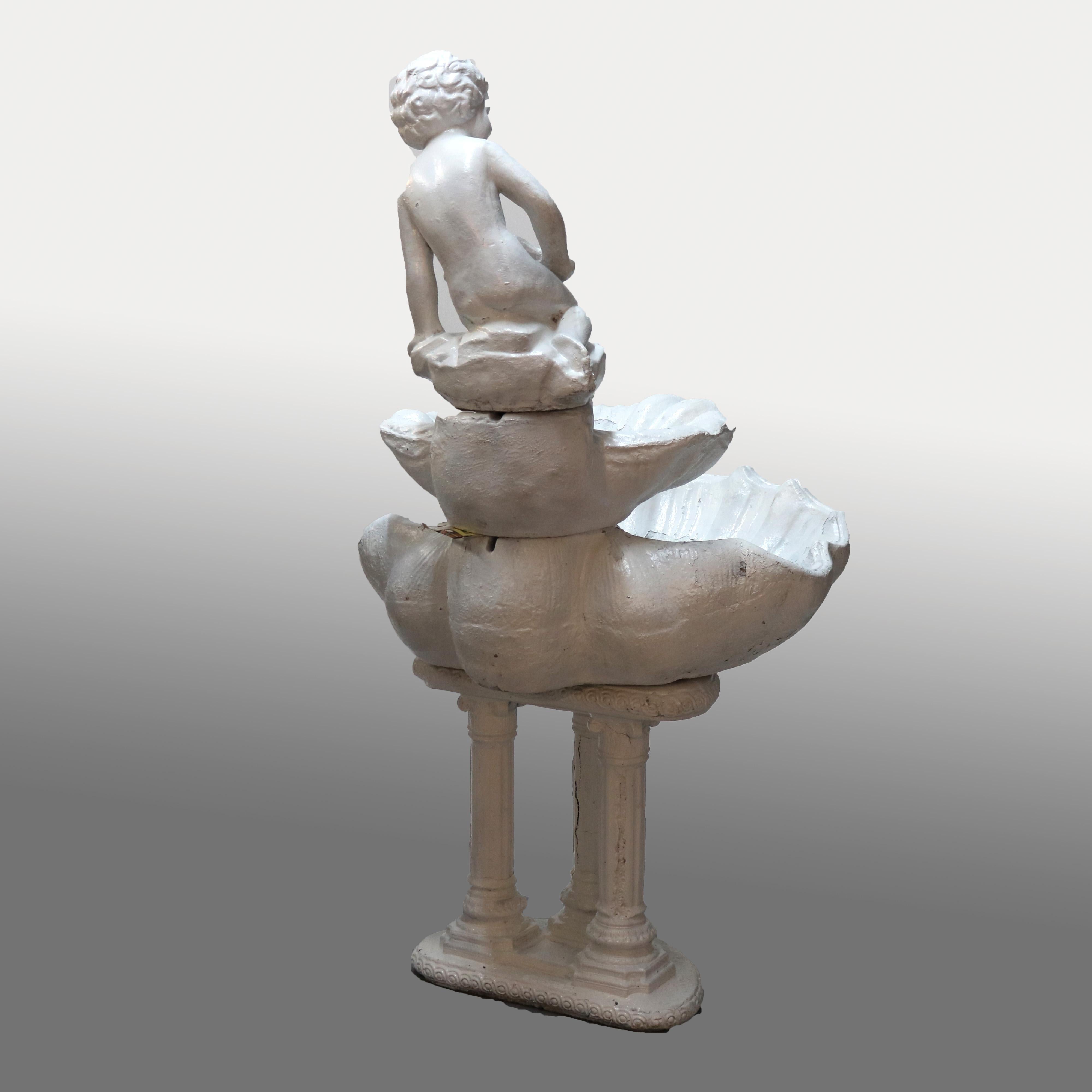Classical Figural Painted Cast Stone Tiered Garden Fountain, 20th C In Good Condition For Sale In Big Flats, NY