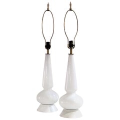 Retro Classical Form White Reverse Painted Glass Lamps