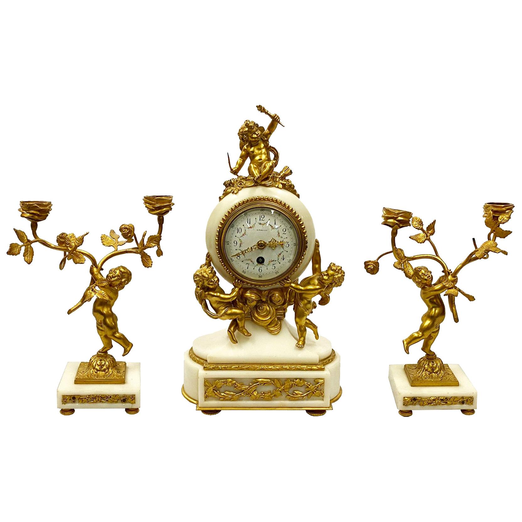 Classical French 19th Century Louis XVI Style Clock Set
