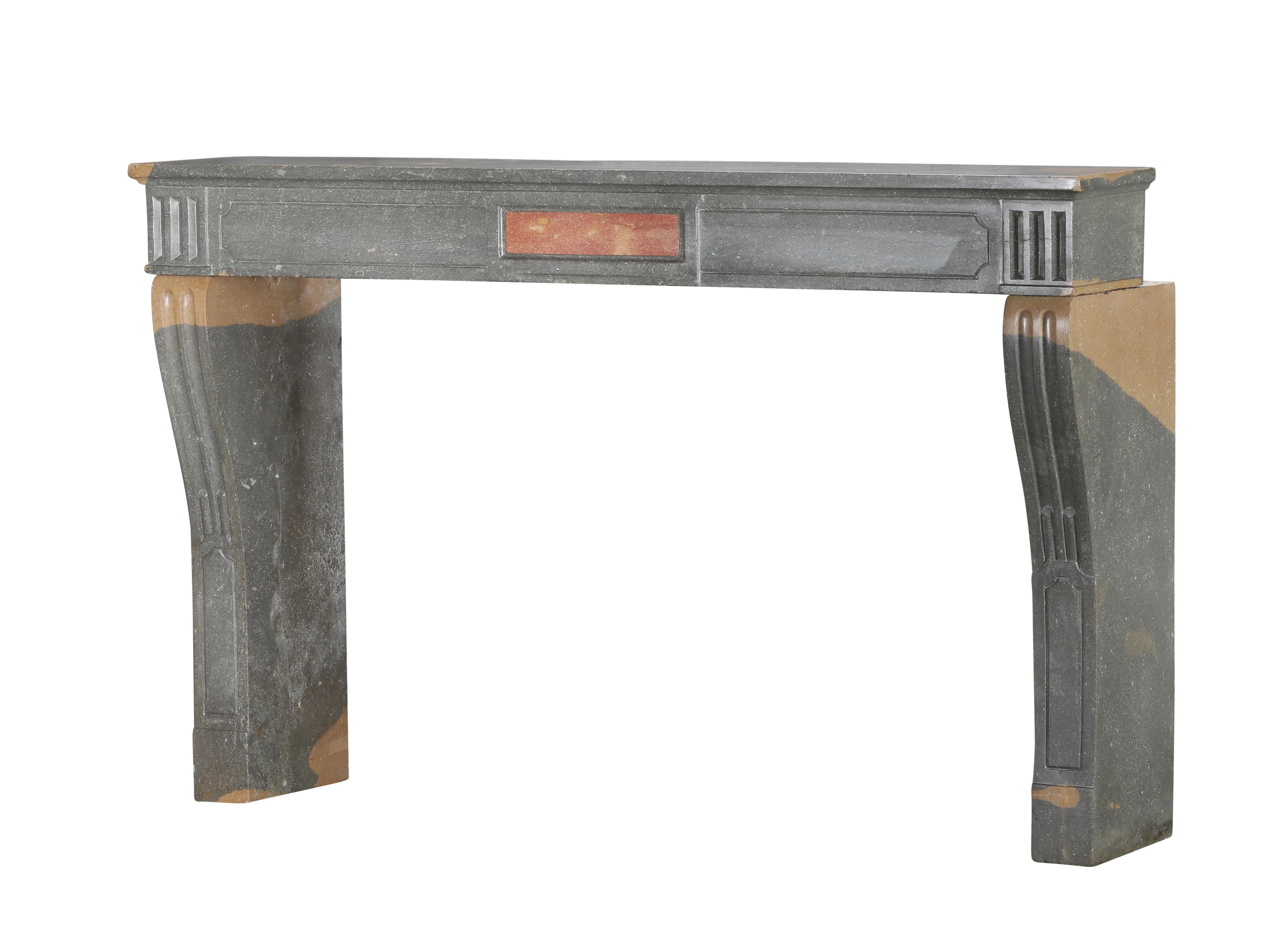 Classical French Antique Fireplace Mantel in Grey-Green Stone With Warm Accents For Sale 5