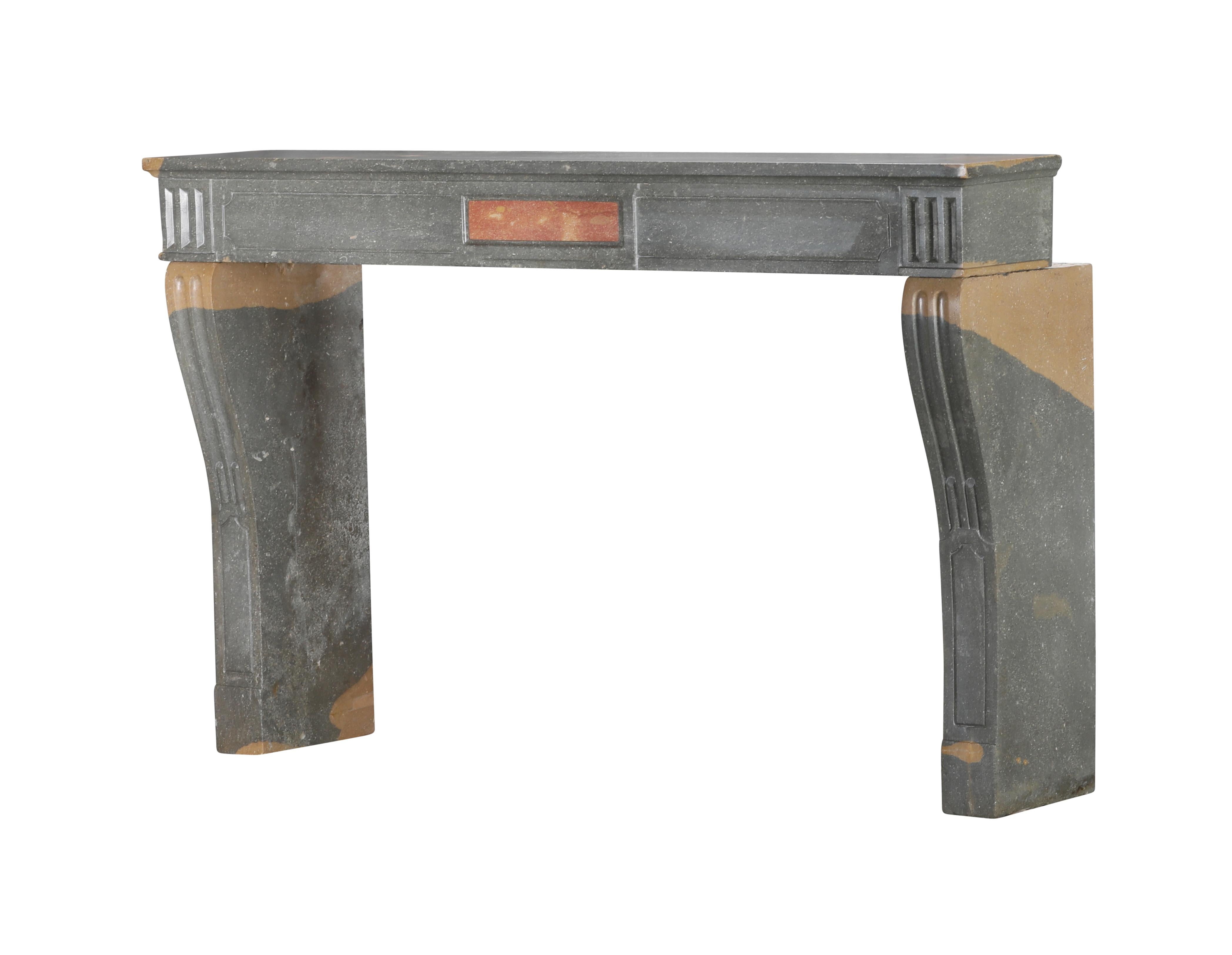 Classical French Antique Fireplace Mantel in Grey-Green Stone With Warm Accents For Sale 6