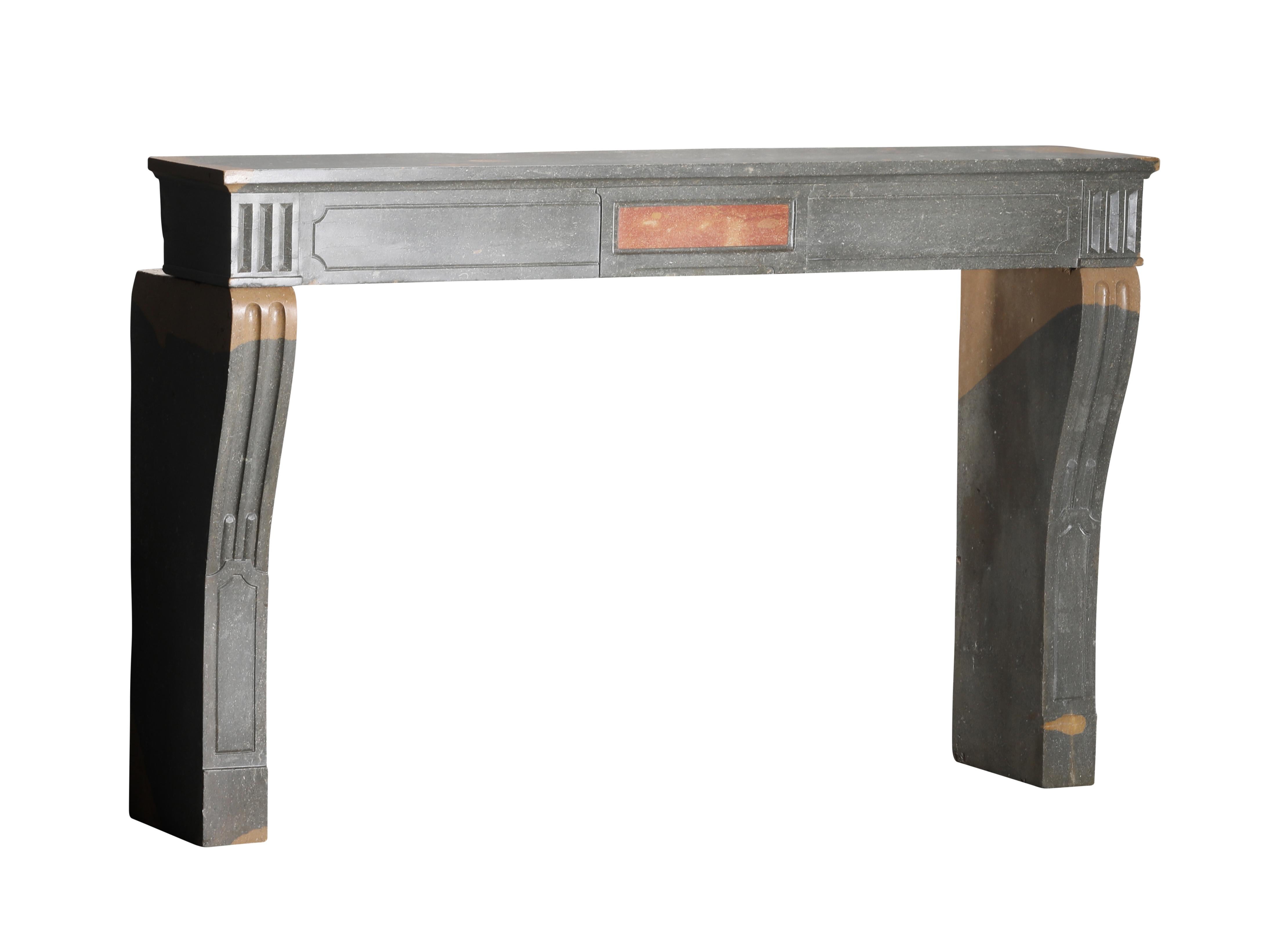 Classical French Antique Fireplace Mantel in Grey-Green Stone With Warm Accents For Sale 10