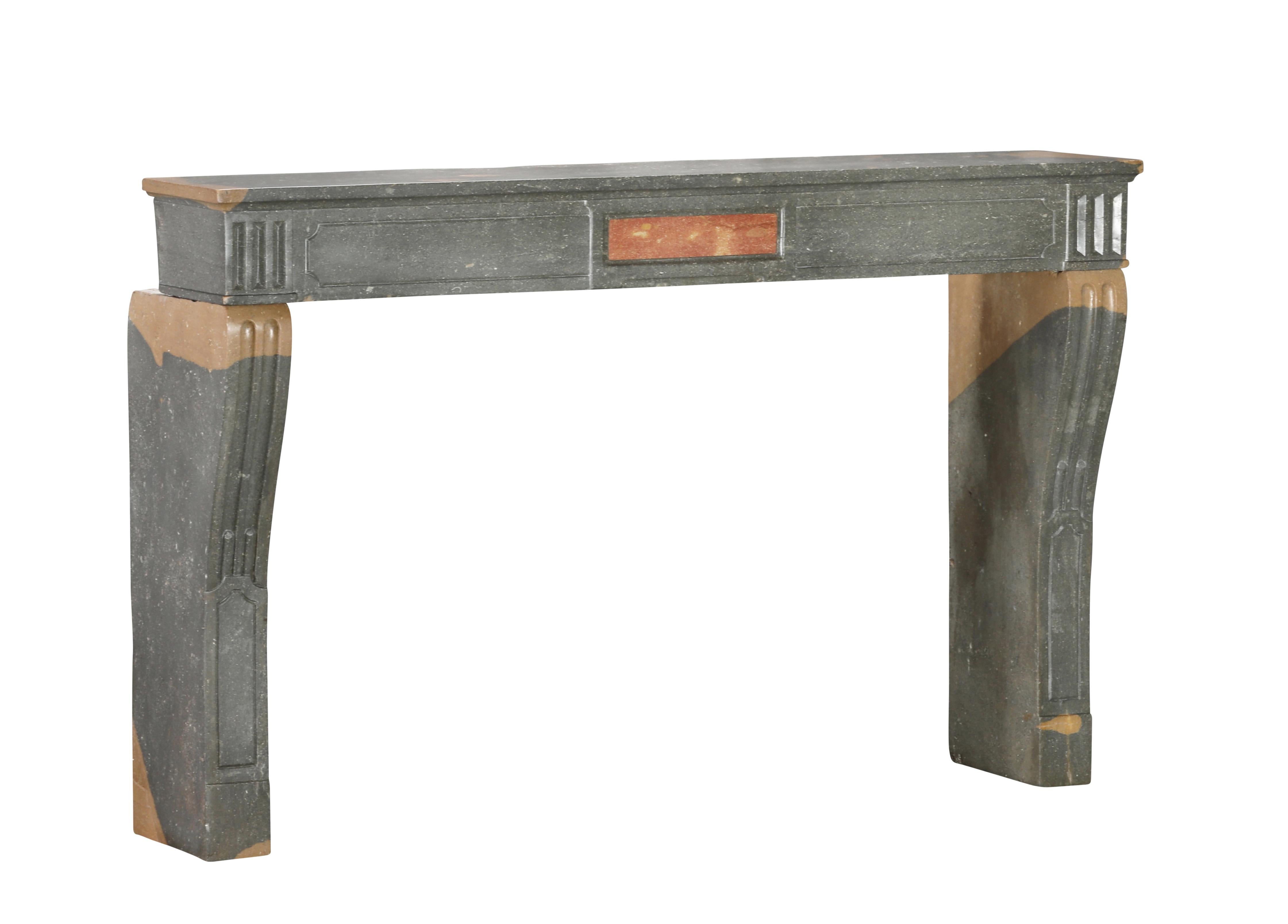 Classical French Antique Fireplace Mantel in Grey-Green Stone With Warm Accents For Sale 11