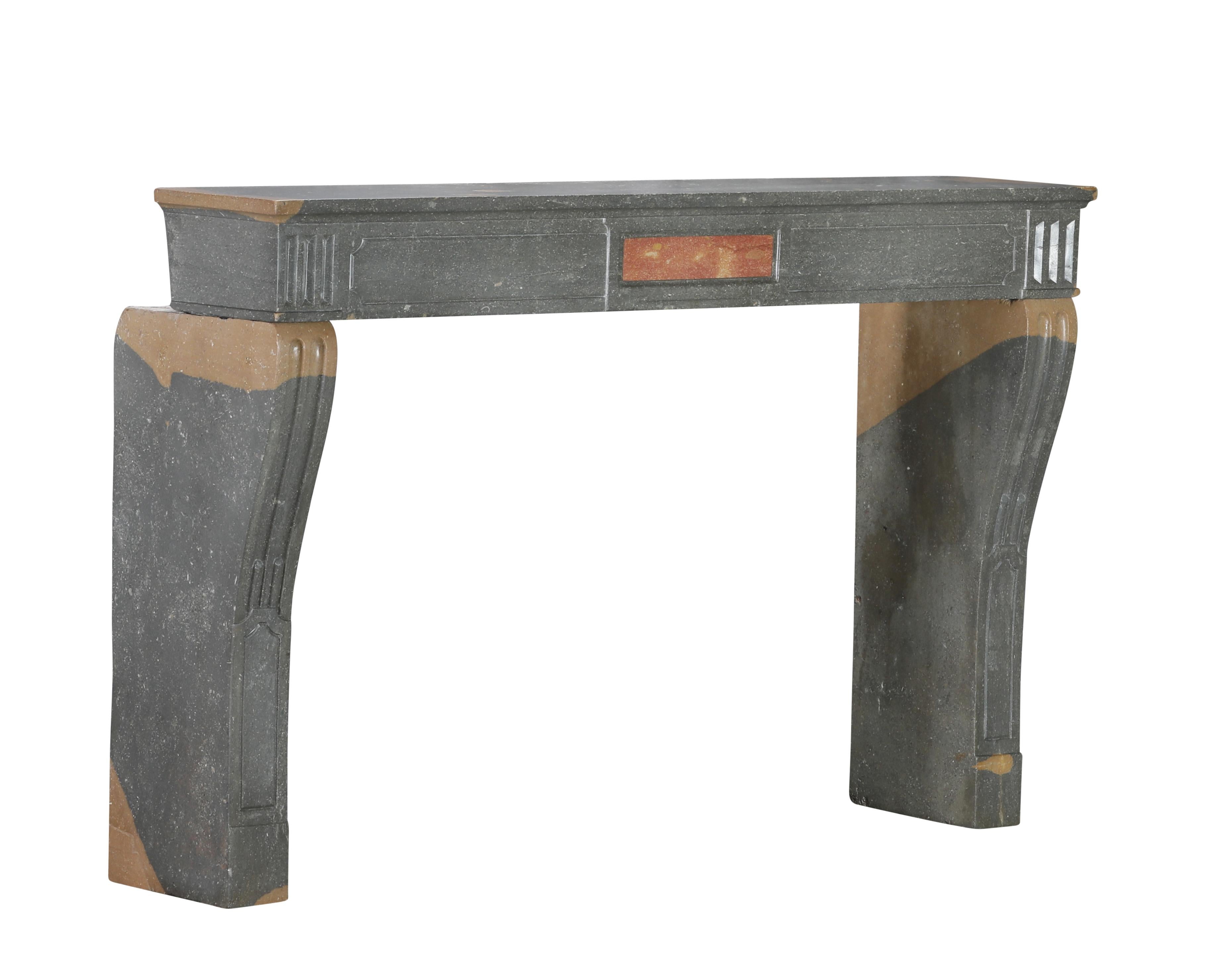 Classical French Antique Fireplace Mantel in Grey-Green Stone With Warm Accents For Sale 12