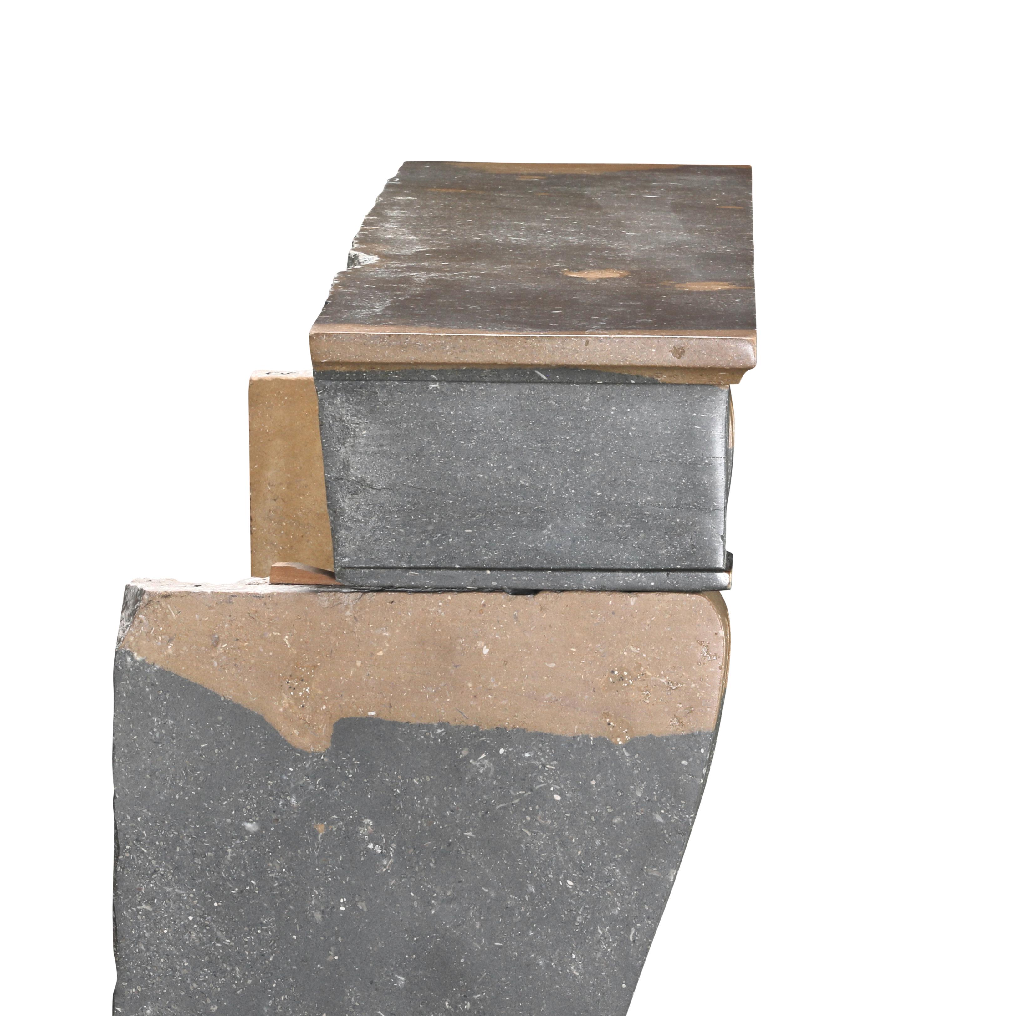 Classical French Antique Fireplace Mantel in Grey-Green Stone With Warm Accents For Sale 13
