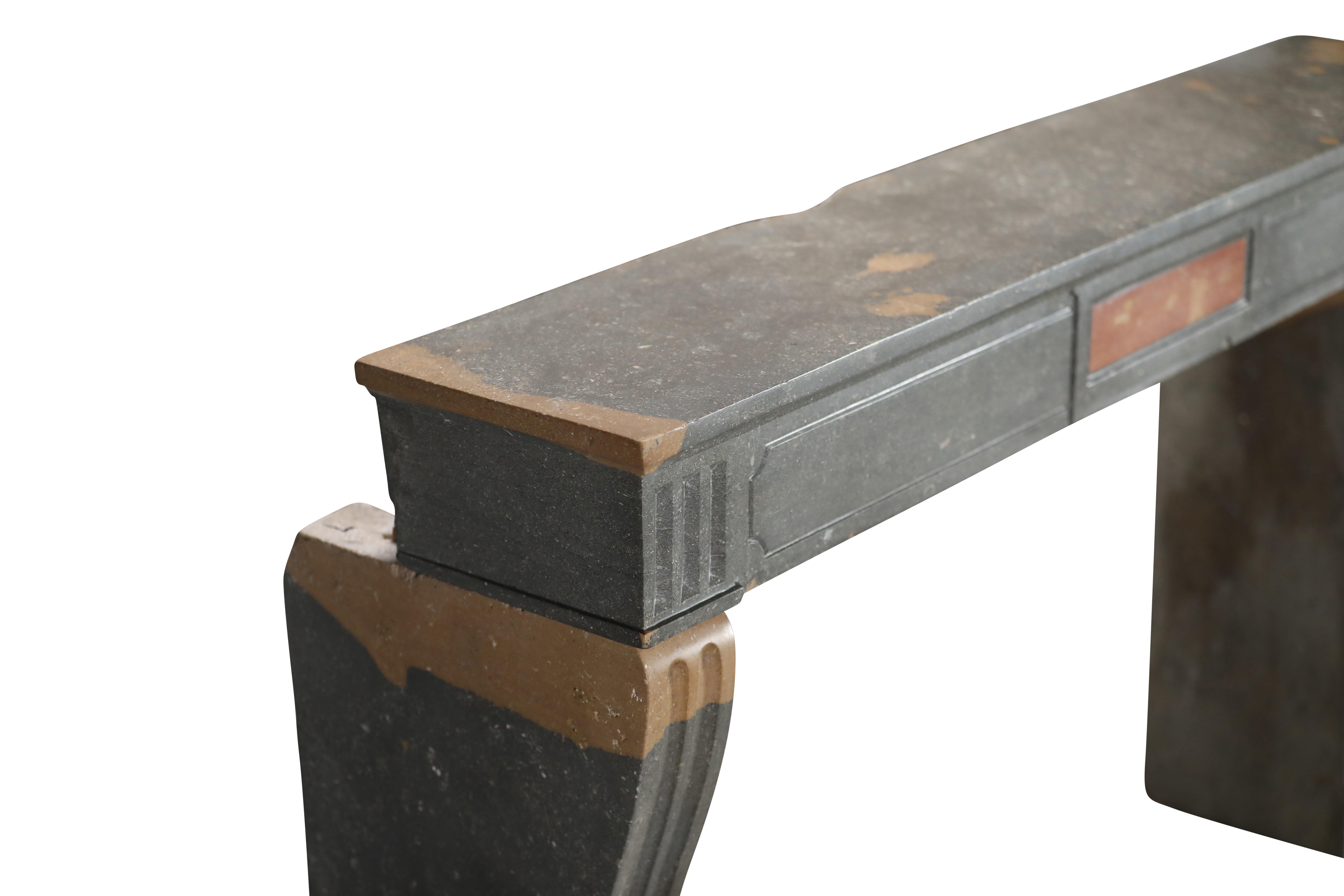 Classical French Antique Fireplace Mantel in Grey-Green Stone With Warm Accents For Sale 14
